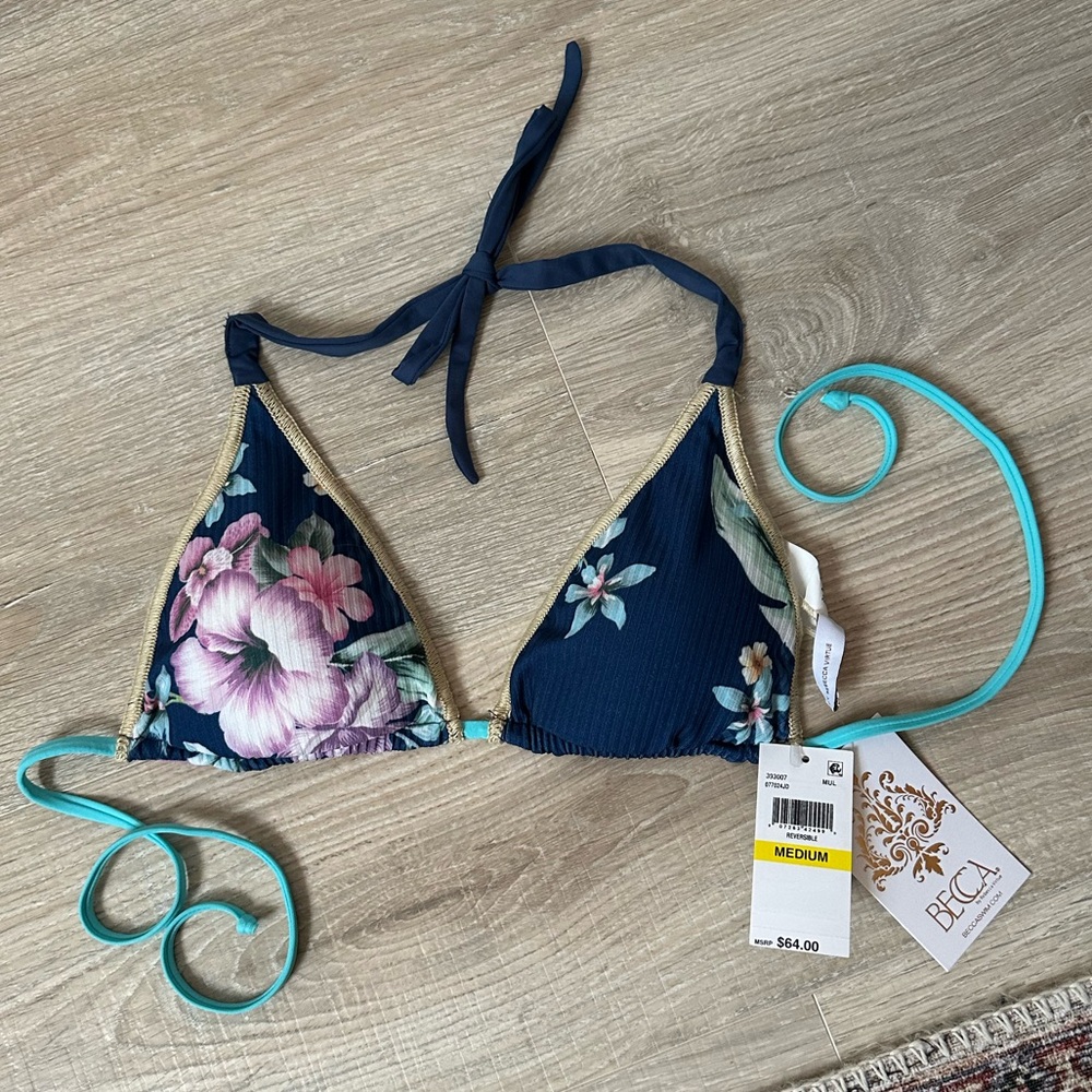 BECCA Reversible Triangle Bikini Top with Floral Design - Medium - NWT